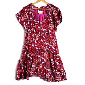 Anthropologie Robin Tiered Abstract Floral Print Mini Dress Sz S Small